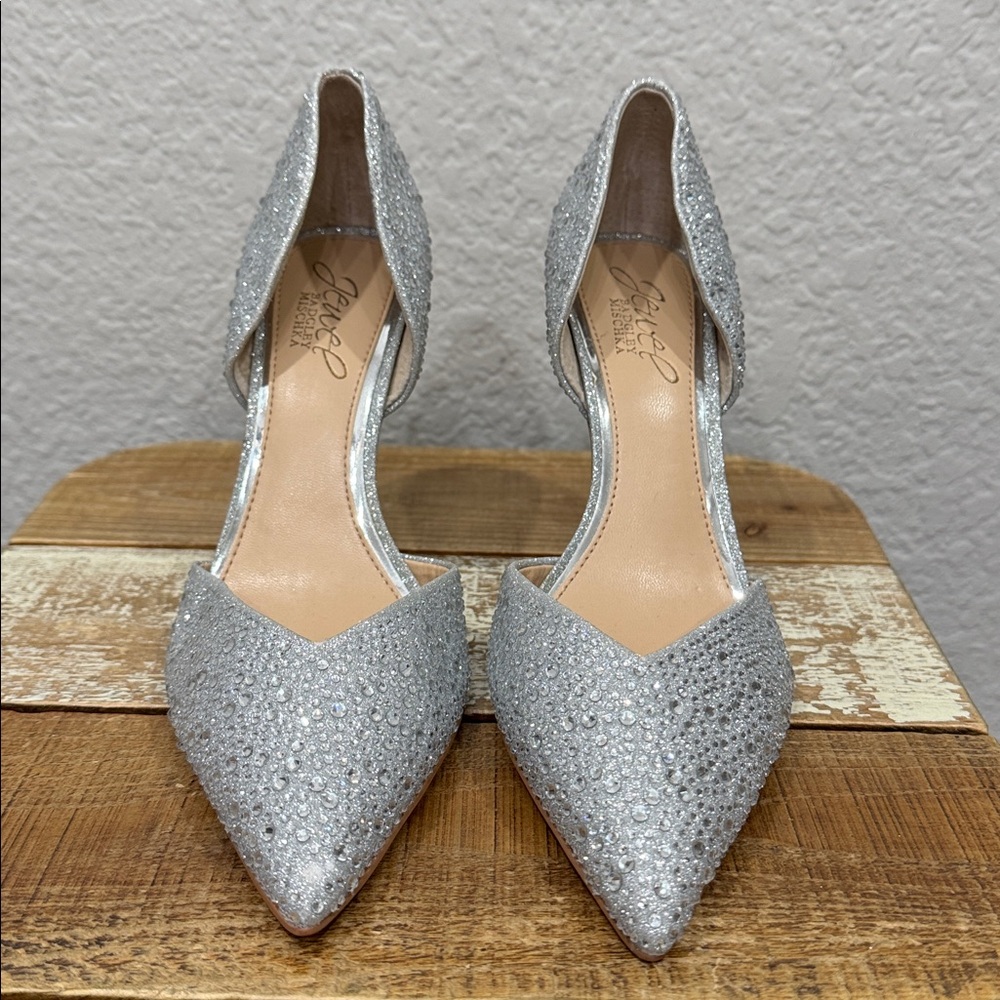 Jewel Badgley Mischka Grace Silver Rhinestone Stiletto Heel 6.5 - Picture 3 of 9